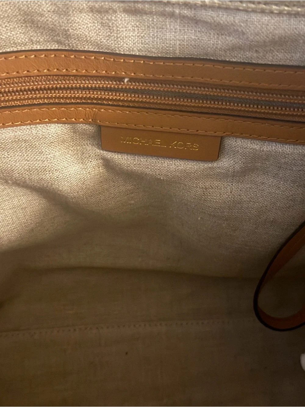 Michael Kors Taupe Textured Tote with Braided Rope Handles - Picture 3 of 7